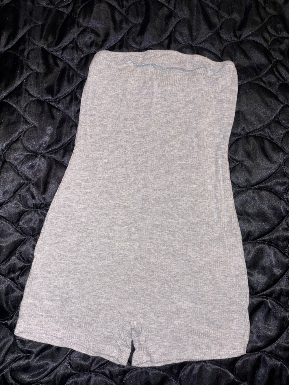 Fashion Nova Light Gray Strapless Ribbed Romper